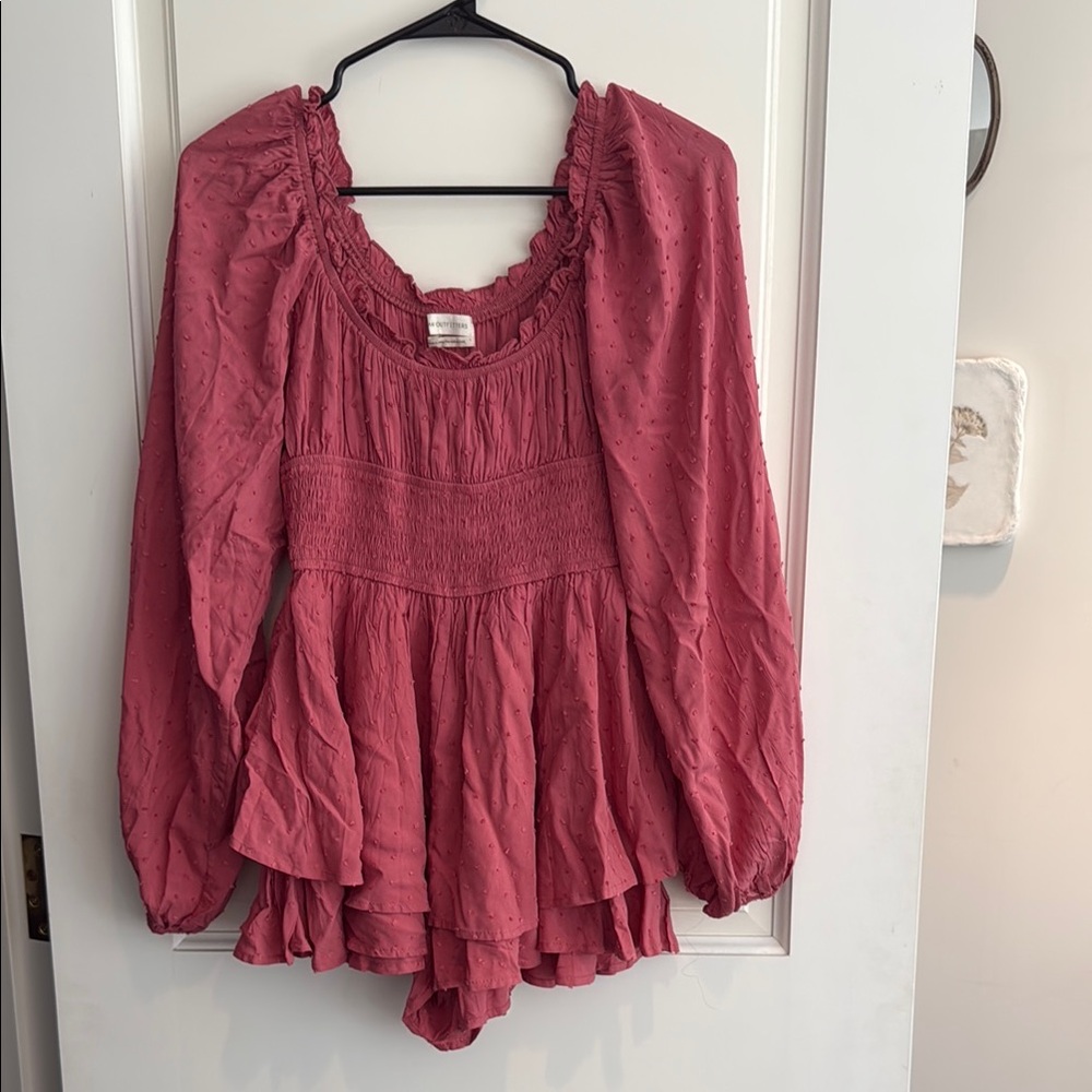 Urban Outfitters Dusty Rose Smocked Blouse